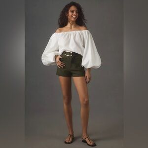 Anthropologie Maeve The Colette Military Green Stretch Fabric High Rise Shorts